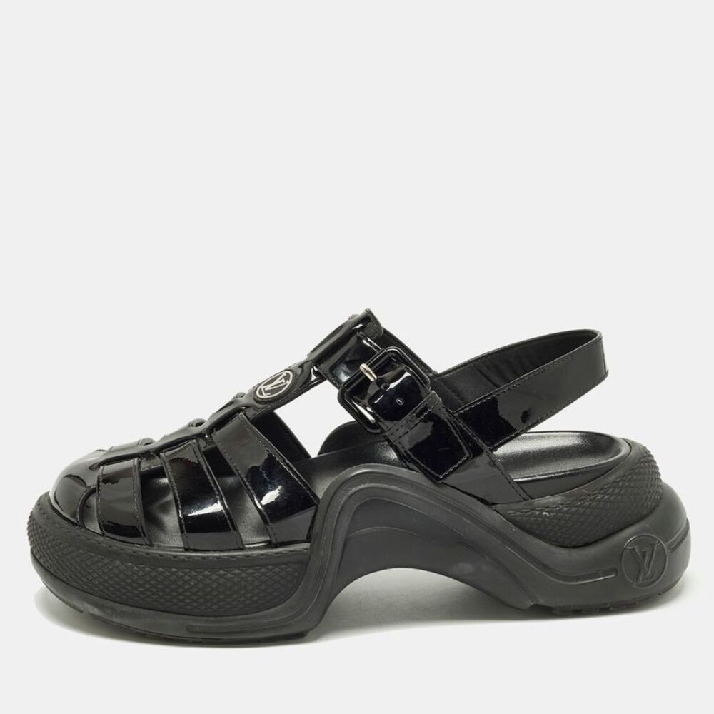 Louis Vuitton Size 39 Black Patent Leather Ss Open Toe Casual Sandals